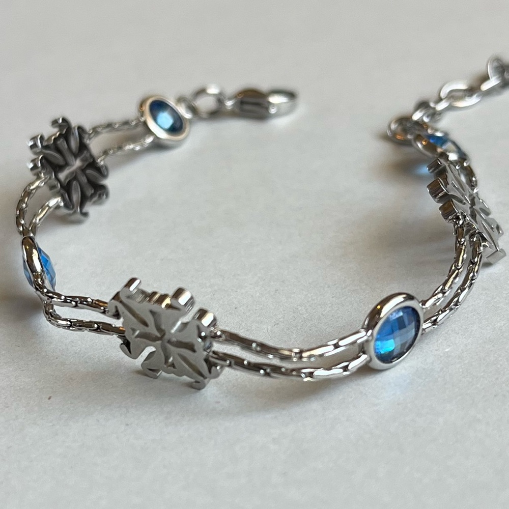 Rustic Cuff Silver Bracelet with Blue Gems
